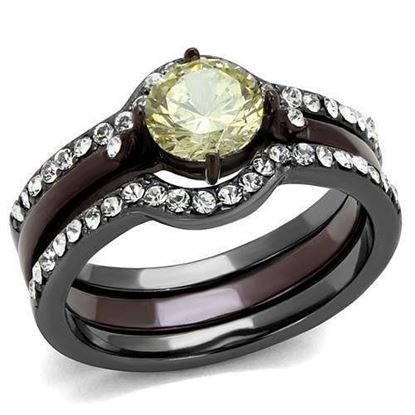 Picture of TK1346DC - Stainless Steel Ring IP Light Black (IP Gun) & IP Dark Brown (IP coffee) Women AAA Grade CZ Citrine Yellow