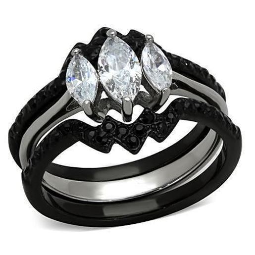 Picture of TK1347 - Stainless Steel Ring Two-Tone IP Black Women AAA Grade CZ Clear