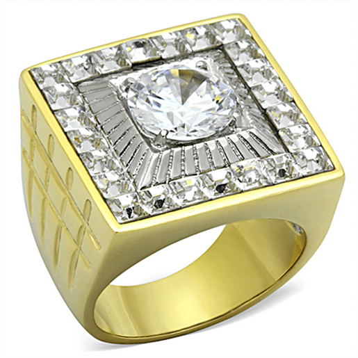 Picture of TK1359 - Stainless Steel Ring Two-Tone IP Gold (Ion Plating) Men AAA Grade CZ Clear