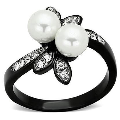 Picture of TK1361 - Stainless Steel Ring Two-Tone IP Black (Ion Plating) Women Synthetic White