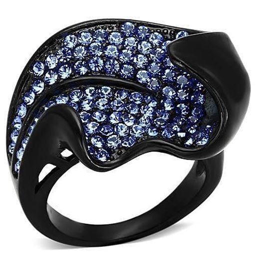 Picture of TK1362 - Stainless Steel Ring IP Black(Ion Plating) Women Top Grade Crystal Sapphire