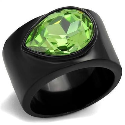 Picture of TK1363J - Stainless Steel Ring IP Black(Ion Plating) Women Top Grade Crystal Peridot