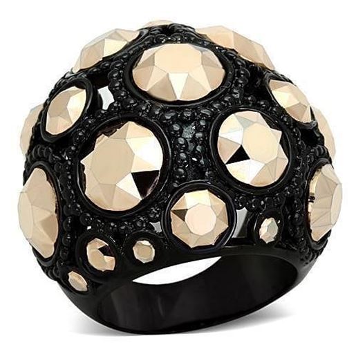 Picture of TK1366 - Stainless Steel Ring IP Black(Ion Plating) Women Top Grade Crystal Metallic Light Gold