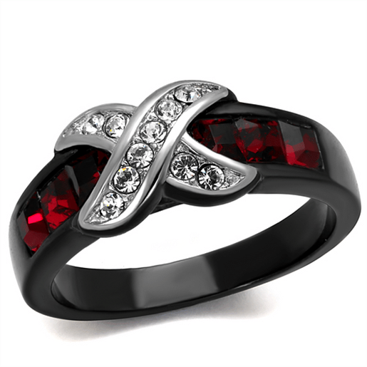 Picture of TK1388J - Stainless Steel Ring Two-Tone IP Black Women Top Grade Crystal Siam