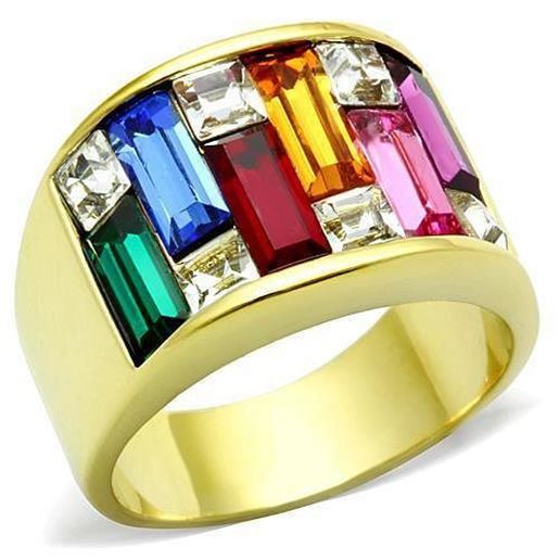 Picture of TK1397 - Stainless Steel Ring IP Gold(Ion Plating) Women Top Grade Crystal Multi Color