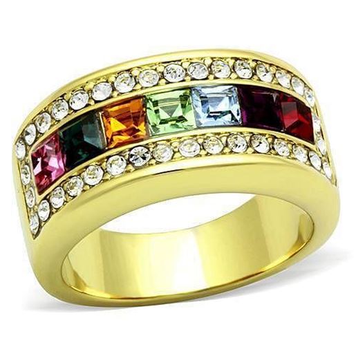 Picture of TK1402 - Stainless Steel Ring IP Gold(Ion Plating) Women Top Grade Crystal Multi Color