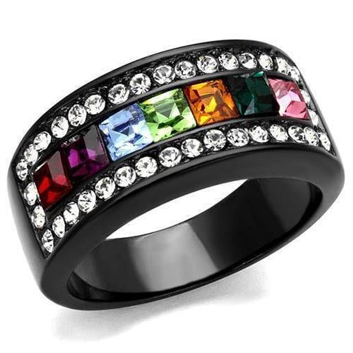 Picture of TK1402J - Stainless Steel Ring IP Black(Ion Plating) Women Top Grade Crystal Multi Color