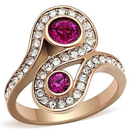 Picture of TK1413 - Stainless Steel Ring IP Rose Gold(Ion Plating) Women Top Grade Crystal Fuchsia