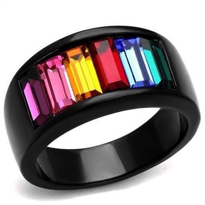 Picture of TK1415J - Stainless Steel Ring IP Black(Ion Plating) Women Top Grade Crystal Multi Color