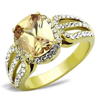 Picture of TK1418 - Stainless Steel Ring IP Gold(Ion Plating) Women AAA Grade CZ Champagne