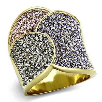 Picture of TK1420 - Stainless Steel Ring IP Gold(Ion Plating) Women Top Grade Crystal Multi Color