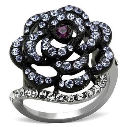 Picture of TK1422 - Stainless Steel Ring Two-Tone IP Black Women Top Grade Crystal Amethyst