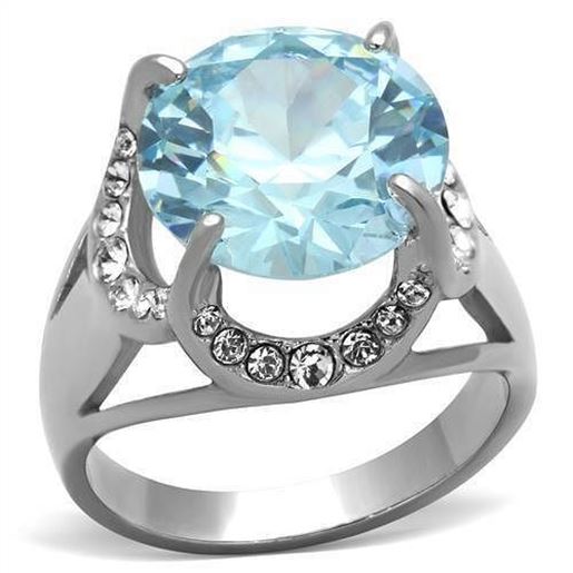 Picture of TK1423 - Stainless Steel Ring High polished (no plating) Women AAA Grade CZ Sea Blue