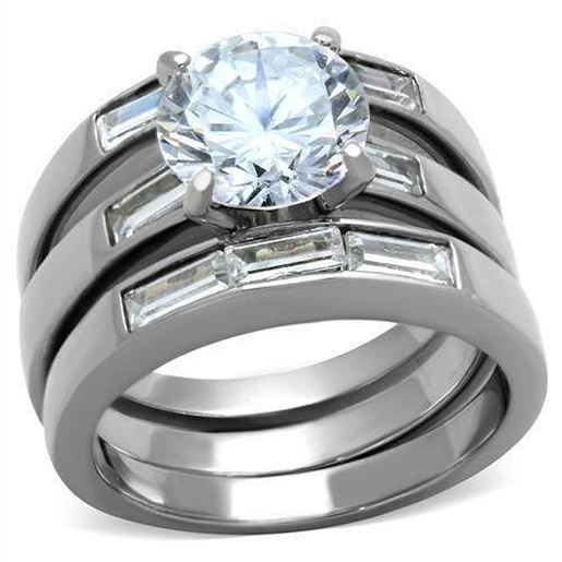 Picture of TK1436 - Stainless Steel Ring High polished (no plating) Women AAA Grade CZ Clear