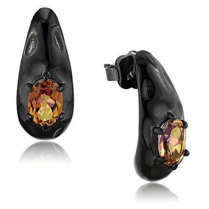 Picture of TK1452 - Stainless Steel Earrings IP Black(Ion Plating) Women Semi-Precious Topaz Multicolor