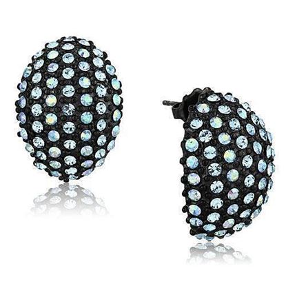 Picture of TK1459 - Stainless Steel Earrings IP Black(Ion Plating) Women Top Grade Crystal Aquamarine AB