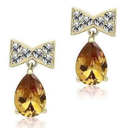 Picture of TK1487 - Stainless Steel Earrings IP Gold(Ion Plating) Women AAA Grade CZ Champagne