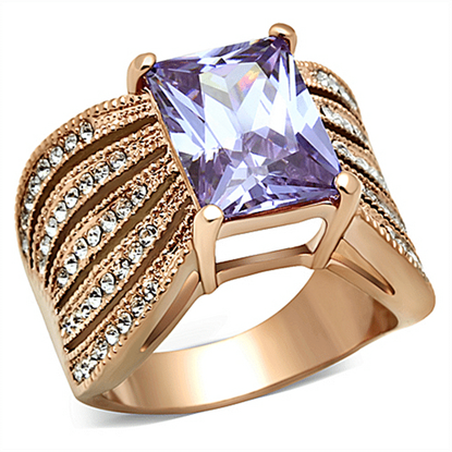 Picture of TK1490 - Stainless Steel Ring IP Rose Gold(Ion Plating) Women AAA Grade CZ Light Amethyst