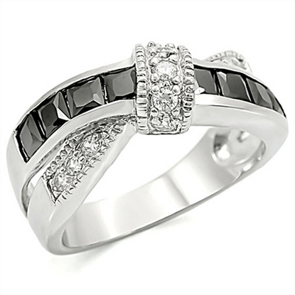 Picture of TK1494 - Stainless Steel Ring High polished (no plating) Women AAA Grade CZ Jet