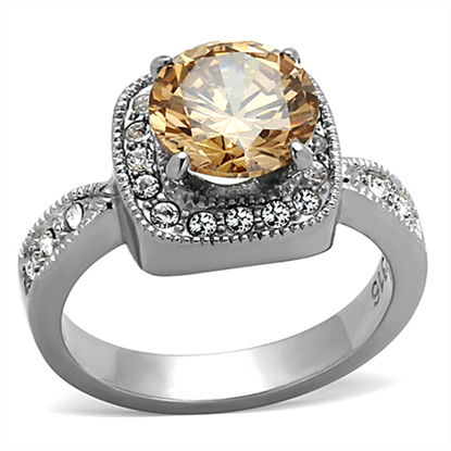 Picture of TK1495 - Stainless Steel Ring High polished (no plating) Women AAA Grade CZ Champagne