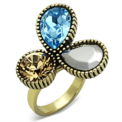 Picture of TK1496 - Stainless Steel Ring IP Gold(Ion Plating) Women Top Grade Crystal Multi Color