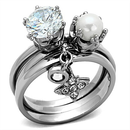 Picture of TK1497 - Stainless Steel Ring High polished (no plating) Women AAA Grade CZ Clear