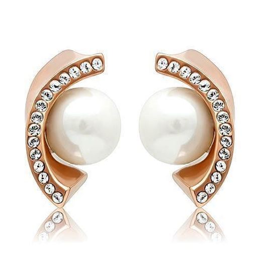 Picture of TK1510 - Stainless Steel Earrings IP Rose Gold(Ion Plating) Women Synthetic White