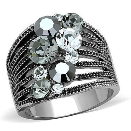 Picture of TK1521 - Stainless Steel Ring High polished (no plating) Women Top Grade Crystal Black Diamond