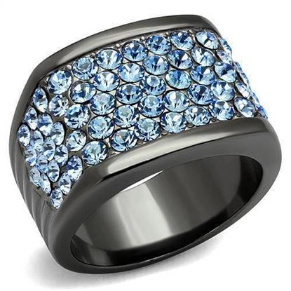 Picture of TK1545LJ - Stainless Steel Ring IP Light Black  (IP Gun) Women Top Grade Crystal Light Sapphire