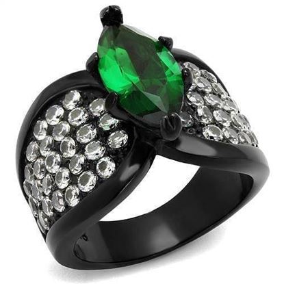 Picture of TK1548J - Stainless Steel Ring IP Black(Ion Plating) Women Synthetic Emerald