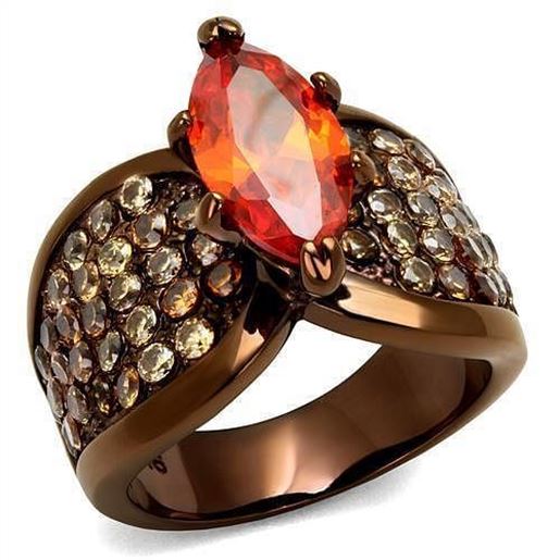 Picture of TK1548LC - Stainless Steel Ring IP Coffee light Women AAA Grade CZ Orange