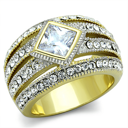 Picture of TK1551 - Stainless Steel Ring Two-Tone IP Gold (Ion Plating) Women AAA Grade CZ Clear