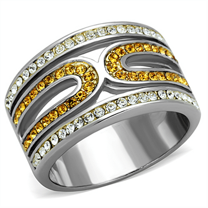 Picture of TK1555 - Stainless Steel Ring Two-Tone IP Gold (Ion Plating) Women Top Grade Crystal Topaz