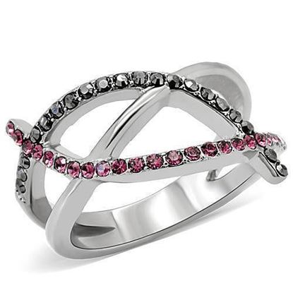 Picture of TK156 - Stainless Steel Ring High polished (no plating) Women Top Grade Crystal Multi Color