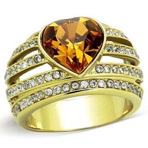 Picture of TK1563 - Stainless Steel Ring IP Gold(Ion Plating) Women Top Grade Crystal Topaz