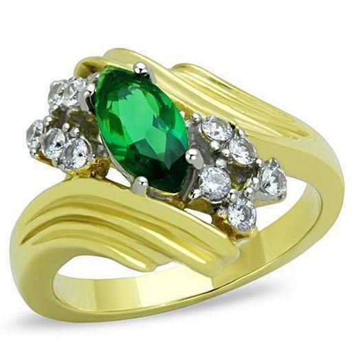 Picture of TK1566 - Stainless Steel Ring Two-Tone IP Gold (Ion Plating) Women Synthetic Emerald