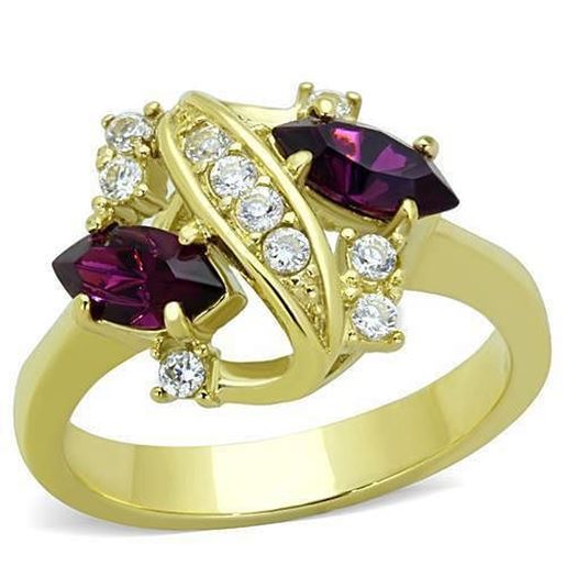 Picture of TK1567 - Stainless Steel Ring IP Gold(Ion Plating) Women Top Grade Crystal Amethyst