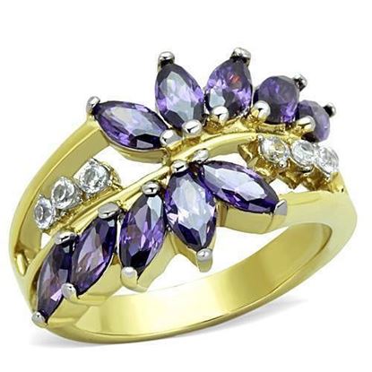 Picture of TK1568 - Stainless Steel Ring Two-Tone IP Gold (Ion Plating) Women AAA Grade CZ Amethyst