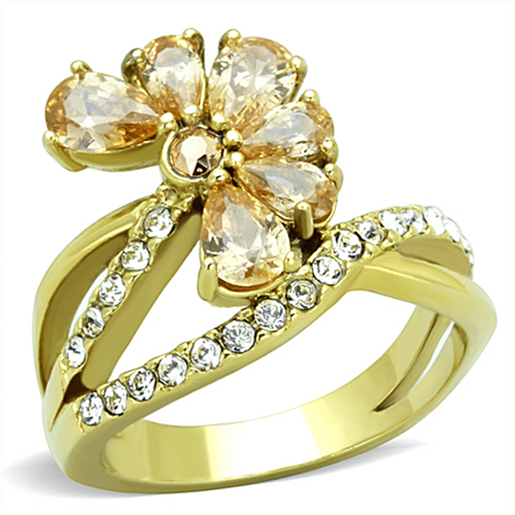 Picture of TK1574 - Stainless Steel Ring IP Gold(Ion Plating) Women AAA Grade CZ Champagne