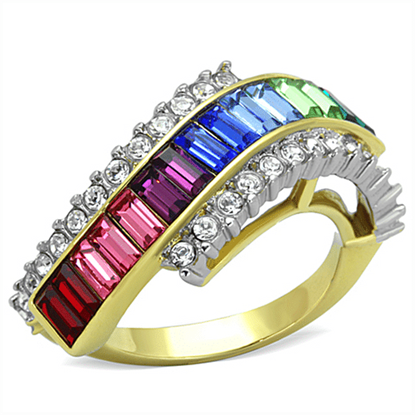 Picture of TK1575 - Stainless Steel Ring Two-Tone IP Gold (Ion Plating) Women Top Grade Crystal Multi Color