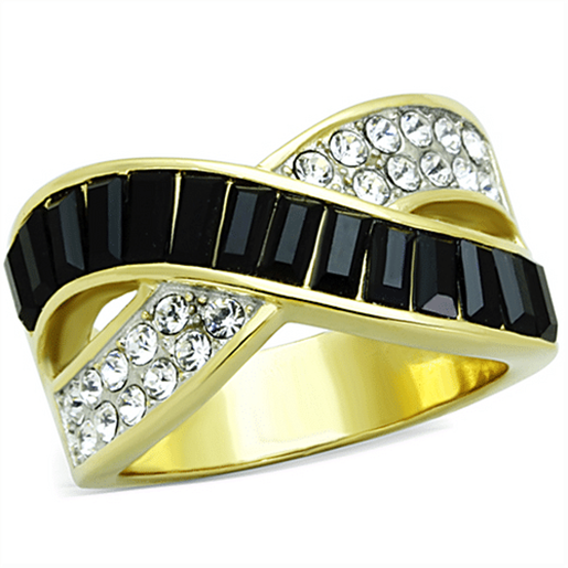 Picture of TK1577 - Stainless Steel Ring Two-Tone IP Gold (Ion Plating) Women Top Grade Crystal Jet