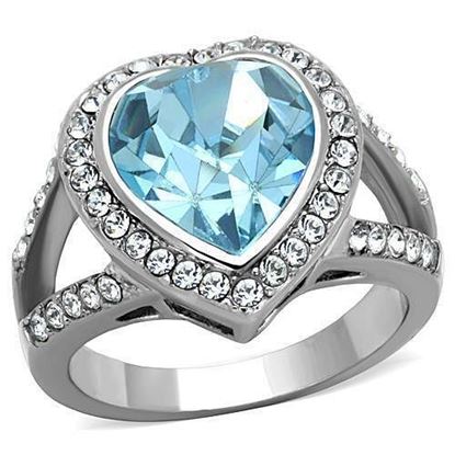 Picture of TK1582 - Stainless Steel Ring High polished (no plating) Women Top Grade Crystal Sea Blue