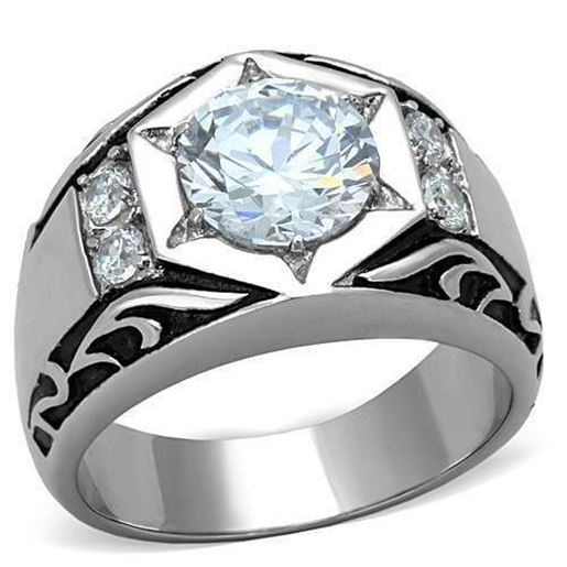 Picture of TK1606 - Stainless Steel Ring High polished (no plating) Men AAA Grade CZ Clear