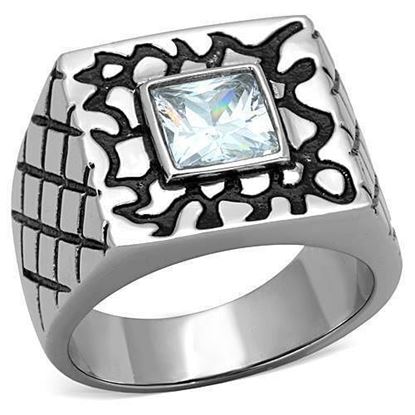 Picture of TK1607 - Stainless Steel Ring High polished (no plating) Men AAA Grade CZ Clear