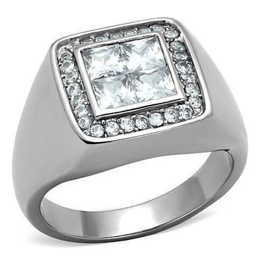 Picture of TK1608 - Stainless Steel Ring High polished (no plating) Men AAA Grade CZ Clear