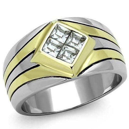 Picture of TK1610 - Stainless Steel Ring Two-Tone IP Gold (Ion Plating) Men Top Grade Crystal Clear