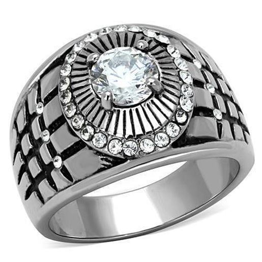 Picture of TK1614 - Stainless Steel Ring High polished (no plating) Men AAA Grade CZ Clear