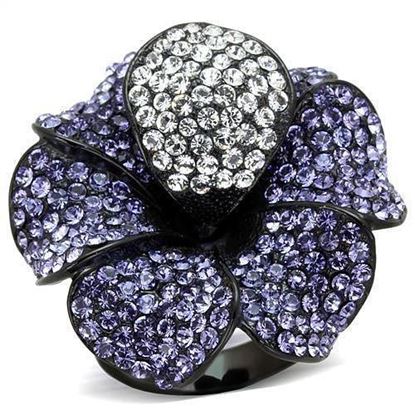 Picture of TK1618 - Stainless Steel Ring IP Black(Ion Plating) Women Top Grade Crystal Tanzanite