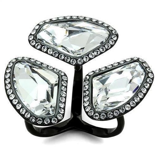 Picture of TK1619 - Stainless Steel Ring IP Black(Ion Plating) Women Top Grade Crystal Clear