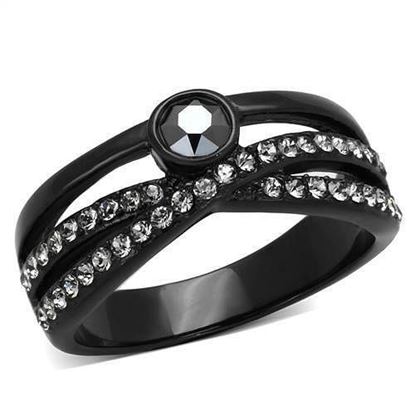 Picture of TK1620 - Stainless Steel Ring IP Black(Ion Plating) Women Top Grade Crystal Hematite